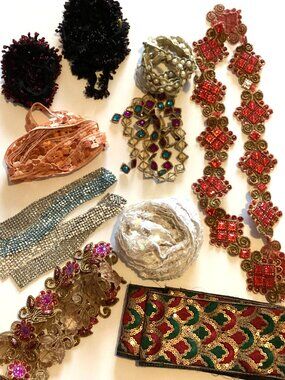 A Bundle of Sewing Crafting Embellishments Sparkly Ribbon Faux Pearl Ribbon....